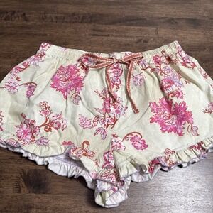 Free People Intimately Floral Ruffle Hem Sleep Shorts Size Medium Elastic Waist